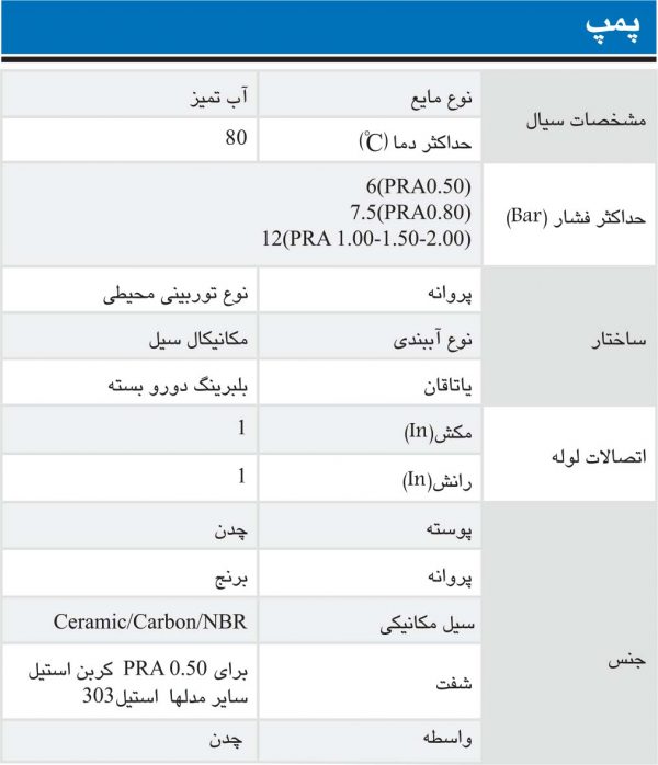 مشخصات پمپ